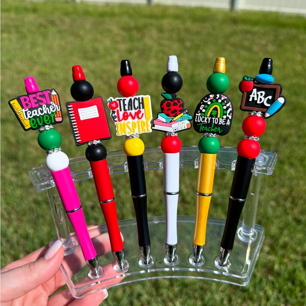 2/$14 Silicone Beaded Pens - Teacher Themed